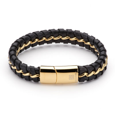 Unuhia Leather Bracelet With Gold Strip
