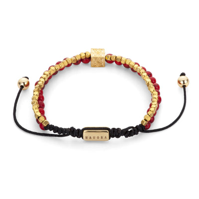 Dual Red And Gold Beaded "H" Block Bracelet