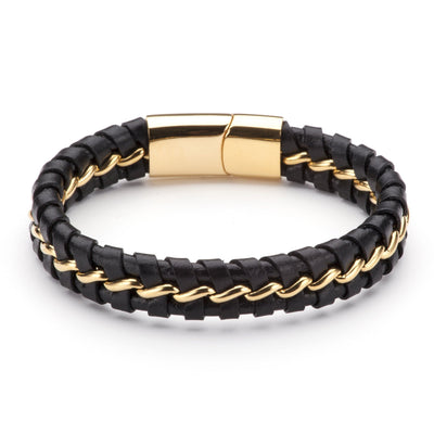 Unuhia Leather Bracelet With Gold Strip