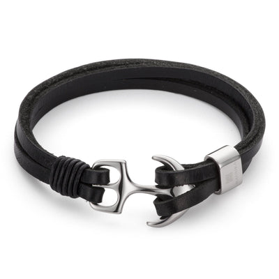Marine Black Leather Anchor Bracelet