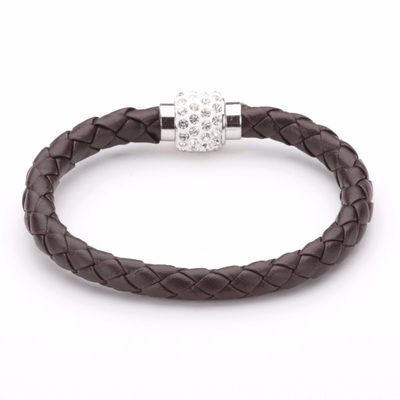 Koru Leather Crystal Bracelet In Brown