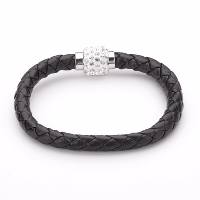 Koru Leather Crystal Bracelet In Black