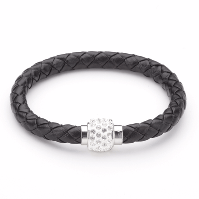 Koru Leather Crystal Bracelet In Black