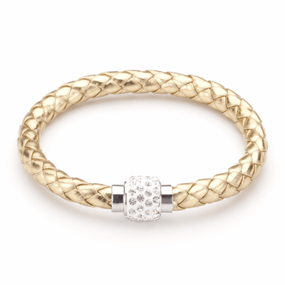 Koru Leather Crystal Bracelet In Gold