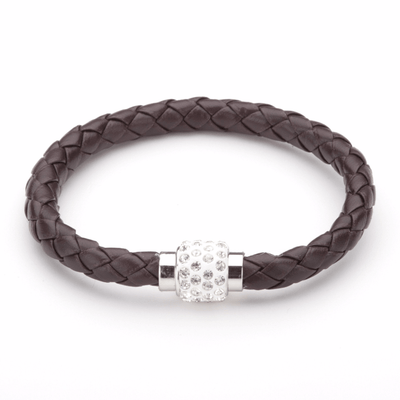 Koru Leather Crystal Bracelet In Brown